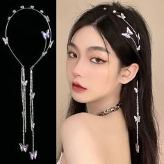 Listing Date:07/10/2023 Cute Hair Accessories For Birthday, Bling For Hair, Hair Jewelry For Black Hair, Hair Jewelry For Middle Part, Dragon Goddess, Butterfly Headband, Festival Outfit Inspiration, Hair Chains, Silver Headband