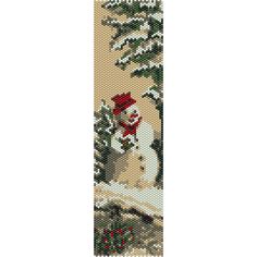 a cross stitch bookmark with a snowman on it