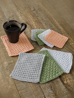 Knit Pattern cloths for kitchen Knitted Coasters Easy, Knitting Patterns Coasters, Knitted Square Coaster Patterns, Knit Round Coasters, Knit Cup Rug, Pattern Pictures, Worsted Weight, Mug Rugs, Worsted Weight Yarn