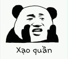 a black and white drawing of a panda bear with the words xao quan on it