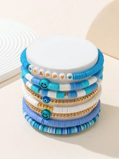 Color: Blue Material: Polymer Clay Magnetic: No Product Measurements in cm : Size Diameter one-size 9 Clay Bracelets, Clay Bead Necklace, Beaded Braclets, Bracelets Easy, Bracelet Art, Clay Magnets, Bracelet Inspo, Bracelets Ideas, Friendship Bracelets With Beads