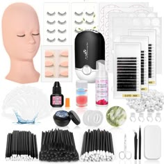 PRICES MAY VARY. [Everything Needed for Lash Extension] It came will all sorts of necessities/tools for doing complete lash extensions and this eyelash extension practice kit paired well with a plastic vanity organizer as a gift, since there are so many different kinds of tools, included plenty of mixed & classic individual lashes, mascara wands, brushes, rings for glue, lash glue & glue remover, highly precise tweezer, eyelash dryer fan, eyelash mannequin head with removable eyelids, tape, jade Classic Individual Lashes, Single Lash Extensions, Lash Tech Tips, Types Of Eyelash Extensions, Massage Bar, Lash Training, Lash Supplies, Eyelash Extension Training, Hairdressing Training