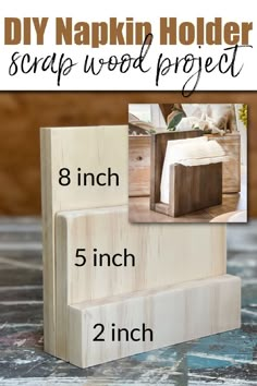 It's super easy to make this DIY wooden napkin holder. I made this one from scrap wood I had lying around. Dress up your Thanksgiving and Christmas table with this crafty project idea. It's perfect for everyday use too. Diy Napkin Holder, Scrap Wood Project, Wooden Napkin Holder, Tre Kunst, Scrap Wood Crafts, Diy Napkins, Wood Projects That Sell, Wood Scraps, Small Woodworking Projects