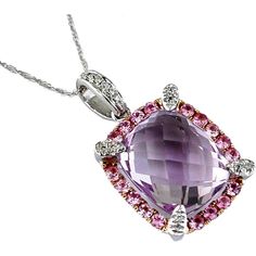 Royal 14K White Gold Pink Spinel, Amethyst & Diamond Pendant Elegant Round Pink Sapphire Gemstones, Luxury Pink Gemstones For Wedding, Luxury Purple Diamond-cut Jewelry, Luxury Pink Sapphire Jewelry For Weddings, Luxury Pink Sapphire Wedding Jewelry, Elegant Purple Multi-stone Gemstones, Elegant Diamond Cut Gemstones For Formal Events, Elegant Diamond Cut Gemstones For Formal Occasions, Wedding Amethyst Gemstones With Diamond Accents