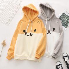 Product ID: JW2292 
 Material: Cotton 
 Color: Yellow, Gray 
 Size: 
 M   Bust 104cm,  Length 54cm, Sleeve 52cm 
 L    Bust 108cm,  Length 56cm, Sleeve 53cm www.ccovv.com Hamster Kawaii, Kawaii Hamster, Owl Mobile, Kawaii Hoodie, Winter Hoodie, Yellow Hoodie, Winter Hoodies, Sport Style, Yellow Sweater