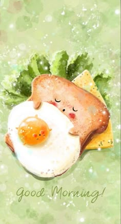 a painting of a toast with an egg in it