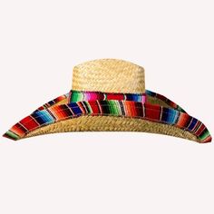 Celebrate Cinco de Mayo in a HUGE way when you add our over sized genuine Mexican sombrero to your party attire. Our natural straw giant Sombrero can be used as a decoration or as a prize at your Cinco de Mayo event or Mexican fiesta. Each sombrero has an impressive 7" front brim, 6" side brims and measures approximately 6"tall. We cannot guarantee the coloring on the natural straw or serape band and trim. One size fits most 6" tall, 6" side brim, 7" front brim Multicolor Summer Hats For Western-themed Events, Multicolor Summer Hat For Western-themed Events, Wide Brim Straw Hat For Cinco De Mayo Festival, Adjustable Straw Hat For Beach And Cinco De Mayo, Western Multicolor Wide Brim Straw Hat, Western Style Multicolor Wide Brim Straw Hat, Multicolor Hats For Vacation And Cinco De Mayo, Wide Brim Hats For Beach And Cinco De Mayo, Wide Brim Beach Hat For Cinco De Mayo