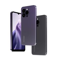 two new phones are shown side by side, one is purple and the other is black