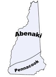 the map shows the location of abenaky and pennacook, which are located in