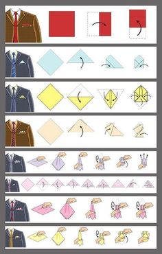 Aprende a doblar tu pa�uelo como un experto de moda. | 17 Gu�as visuales de estilo que todo hombre necesita en su vida Simpul Dasi, Pocket Square Folds, Pocket Square Styles, Tie A Necktie, Style Chart, Kraf Diy, How To Fold, Sharp Dressed Man, Men Style Tips