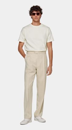 Off-White Crewneck T-shirt in Pure Cotton | SUITSUPPLY US Beige T-shirt For Spring Workwear, Classic T-shirt With Straight Hem And Relaxed Fit, Classic Relaxed Fit T-shirt For Work, Classic Spring Crew Neck T-shirt, White Classic Top With Straight Hem, Beige Relaxed Fit Classic T-shirt, Classic Beige Relaxed Fit T-shirt, Classic Spring T-shirt For Workwear, Classic Crew Neck Tops For Business Casual