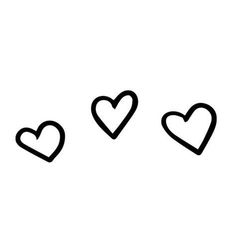 three hearts drawn in black on a white background