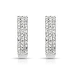 Shiny and bright, these pavé diamond earrings are perfect for daytime or formal wear. Diamond White Diamond Earrings With Pave Setting For Formal, Dazzling White Diamond Earrings With Pave Setting, Dazzling White Pave Setting Earrings, White Diamond Huggie Earrings With Pave Setting, Diamond White Pave Set Round Cut Earrings, White Diamond Earrings With Pave Setting For Formal Events, Dazzling White Gold Diamond Earrings With Pave Setting, Classic Diamond White Earrings With Pave Setting, White Diamond Earrings With Pave Setting