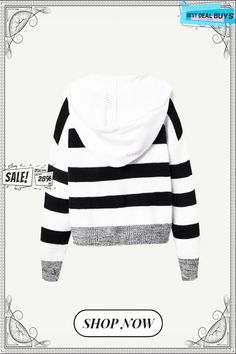 Long Sleeve Hoodie Striped Daily Simple Sweater Varsity Style Long Sleeve Sweater For Fall, Varsity Style Hoodie Sweatshirt For Winter, Varsity Hoodie Sweatshirt For Winter, Striped Long Sleeve Sweatshirt For Winter, Varsity Hooded Hoodie For Winter, Winter Varsity Hooded Sweatshirt, Winter Varsity Hooded Hoodie, Sporty Striped Winter Tops, Sporty Striped Tops For Winter