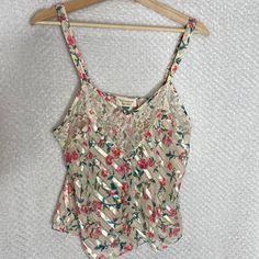 Vintage Victoria Secret Cami Lingerie Top Cream With Teal Pink Yellow Floral Print Gold Metallic Threads Stripes Womens Ladies Size Large L New With Tags Nwt Pit To Pit Measures About 20.5 Inches Lace Panel Victoria's Secret Lace Tops For Spring, Spring Sleepwear With Delicate Lace And Spaghetti Straps, Feminine Lace Sleepwear For Spring, Spring Sleepwear With Delicate Lace, Delicate Lace Sleepwear With Spaghetti Straps For Spring, Victoria's Secret Lace Camisole Top, Victoria's Secret Sheer Tops For Spring, Victoria's Secret Lace Tops For Summer, Spring Lace Camisole For Loungewear