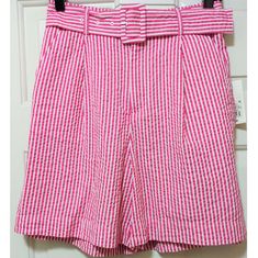 Nwt; Brand New Condition - No Flaws/Holes/Tears/Stains/Etc.; Zipper & Button Closure With Belt; Pinstripe Pattern; No Double Lining; Features Usable Pockets Chic Summer Shorts With Vertical Stripes, Chic Vertical Striped Shorts For Summer, Striped Shorts For Spring Day Out, Striped Shorts For Day Out In Spring, Pink Bottoms With Vertical Stripes For Summer, Spring Striped Bottoms With Belt Loops, Pink Vertical Striped Bottoms For Summer, Summer Pink Bottoms With Vertical Stripes, Pink Vertical Stripes Bottoms For Summer