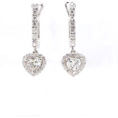 Ninacci 14K White Gold Halo Dangling Earrings with 3-Prong Set Heart Shape Diamonds - 1.22 Carat Total Diamond Weight Classic Diamond Heart Earrings, Round Diamond Earrings For Valentine's Day, Valentine's Day Round Cut Diamond Earrings, Fine Jewelry Heart Cut Brilliant Earrings, Classic White Diamond Earrings For Valentine's Day, Diamond White Round Cut Earrings For Valentine's Day, Classic White Heart Shaped Diamond Earrings, Classic White Heart-shaped Diamond Earrings, Diamond Heart Cut Earrings With Prong Setting