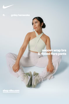 The Swoosh Wrap Bra & Ribbed Flare Pants keep Breathwork Facilitator Gréisy Hernandez feeling supported, spacious, and flowy all at the same time. Shop The Feel Good Collection on Nike.com. Ribbed Flare Pants, Wrap Bra, Womens Fitness, Shoes Outfit Fashion, Cute Lazy Day Outfits, Lazy Day Outfits, Cute Comfy Outfits, Nike Swoosh