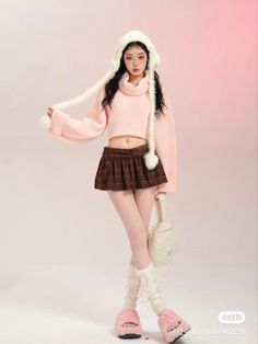 Kpop Everskies, Fluffy Dresses, Harvey Xg, Fashion Aesthetic Outfits, Chinese Outfit, Outfit Pink, Knitted Romper