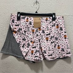 Brand New With Tag Size L Dog Themed Halloween With Pink Background & Black And White Striped Elastic Waist Whisperluxe Super Soft! Waist Across 16" Length 12.5" Playful Sleepwear For Loungewear, Playful Stretch Sleepwear For Loungewear, Playful Pajama Shorts For Loungewear, Playful Sleepwear For Halloween Pajama Party, Playful Halloween Sleepwear For Pajama Party, Playful Halloween Sleepwear For Sleepover, Stretch Pajama Shorts With Elastic Waistband For Sleepovers, Elastic Stretch Sleepwear With Waistband, Elastic Stretch Sleepwear With Waistband For Bedtime