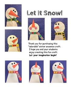 an image of snowmen made out of paper with the words let it snow on them