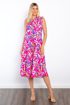 Ruffled Midi Dress, Midi Dress With Pockets, Midi Ruffle Dress, Maxi Dress Formal, Fuchsia Color, Formal Evening Dresses, Dress With Pockets, Tote Handbags, Semi Formal