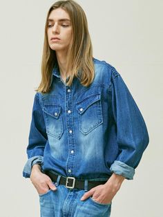 This is a comfortable and casual denim shirt that is made out of high quality cotton 100% denim fabric. With design detail of relaxed silhouete, brushed and bleached washed fabric, and snap button closures, it gives a trendy and relaxed look.- Western detail of curved yolk and slanted pocket- Relaxed silhouette- Bleached and brushing processed fabric- Snap button closure Denim Outfit Men, Casual Denim Shirt, Western Denim Shirt, Denim Outfits, Outfits Men, Washed Denim, Casual Denim, Brushing, Denim Outfit