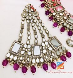 Purple (Lavender) Sheesha Necklace Earrings Tikka and Passa Set. Available to be shipped for FREE from Canada to USA, Europe, Italy, Norway and everywhere else. Explore more PUNJABI BRIDAL JEWELLERY SETS 👉 PUNJABI BRIDAL JEWELLERY ONLINE 🛒 INDIAN BRIDAL JEWELLERY 📦Unmatched FREE Worldwide Shipping Harjit, Canada ⭐️⭐️⭐️⭐️⭐️ Loved the customer service. Kept me updated on each step of delivery. Kiran is very polite and my fulkari was as it was shown. Thank you Kiran 🙂. Richa, Canada ⭐️⭐️⭐️⭐️⭐️ Bridal Jewellery Online, Europe Italy, Indian Bridal Jewellery, Jewel Wedding, Light Weight Jewelry, Jewellery Sets, Purple Lavender, Bridal Jewellery, Bridal Jewelry Sets