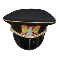 Italian Visor Cap Reproduction Material:-Black Wool Color Cloth Gold Eagle and Chin Strap Size:- 54 CM To 62 CM Manufacturing in Pakistan Free Shipping Black Short Brim Hat For Ceremonial Use, Black Short Brim Hat For Ceremonial Occasion, Black Hat With Short Brim For Ceremonial Use, Black Ceremonial Hat With Short Brim, Black Short Brim Ceremonial Hat, Black Brimmed Hat For Ceremonial Occasions, Vintage Baseball Cap With Curved Visor, Adjustable Military Style Visor Hat, Black Vintage Ceremonial Hat