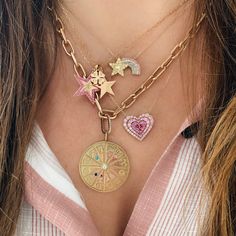 JuJu Heart Charm Necklace Shooting Star Necklace, Charm Bracelet Watch, Grey Sapphire, Heart Charm Necklace, Sapphire Pendant, Perfect Pink, Stacked Jewelry, Shooting Star, Jewelry Inspo