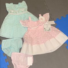 2 Beautiful Baby Girl Dresses. Size 12m New With Tags Sleeveless Ruffled Sets For Playdate, Cute Spring Play Sets, Spring Playwear Dresses With Flutter Sleeves, Sleeveless Summer Play Sets, Playful Summer Dress For Baptism, Playdate Flutter Sleeve Dress, Cute Spring Baptism Set, Playful Baptism Dress With Ruffles, Playful Pink Dress For Baptism