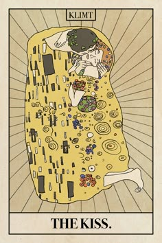 the kiss tarot card by klimt, with an image of a woman in a yellow dress