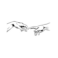 two hands reaching out towards each other with one hand pointing at the other's finger