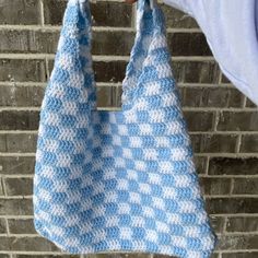 Handmade Crochet Checkered Tote. This Item Is Brand New And Made To Order. Blue And White Checkers Made With 100% Acrylic Yarn. Price Is Set. Trendy Blue Crochet Bag For Spring, Blue Crochet Bags For Spring, Blue Crochet Bag For Everyday Spring Use, Blue Granny Square Crochet Bag For Vacation, Crochet Checkered, Crochet Tote Bag, Bags Handmade, Crochet Things, Crochet Tote