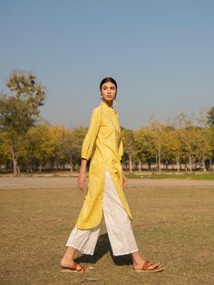 Sunny side up kurta set - Trendroots Stylish Sleeves, Yellow Kurta, Yellow Kurti, Kurta Set, Pants Length, White Casual, Best Deal, Hip Length, Yellow White