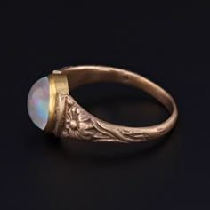 14k Gold Opal Ring | Opal Ring Fine Jewelry Opal And Moonstone Multi-stone Ring, Opal And Moonstone Multi-stone Fine Jewelry Ring, Yellow Gold Moonstone Ring With Ethiopian Opal, Heirloom Opal Oval Cabochon Ring, Heirloom Opal Ring Oval Cabochon, Victorian Opal Jewelry In Yellow Gold, Antique Oval Opal Ring, Victorian Opal Yellow Gold Jewelry, Victorian Yellow Gold Opal Jewelry