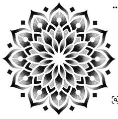 a black and white drawing of a flower with leaves in the center, on a white background