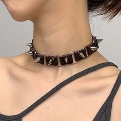 Bold Spiked Punk Necklace - Adjustable Leather Choker - In Control Clothing Kalung Choker, Punk Choker, Taurus Sun, Taurus Moon, Chaotic Good, Leather Choker Necklace, Collar Chain, Gothic Necklace, Neck Jewellery