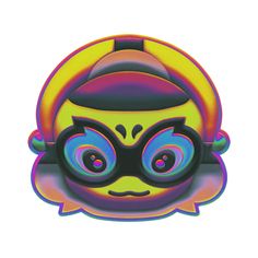 an alien with big eyes and headphones on it's face is shown in multi - colored graphics