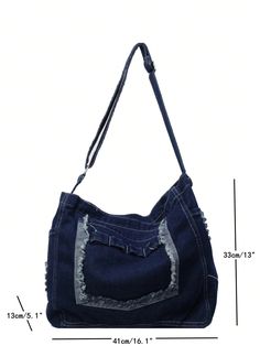 Stay organized and stylish with the Urbanite Unisex Slouchy Street Bag. With its spacious design and versatile compartments, this bag is the ultimate companion for college students. Keep all your essentials in one place, while adding a touch of urban flair to your look. Color : Navy Blue Details : Chain, Ruched Magnetic : No Style : Casual, Unisex Type : Hobo Bag Bag Size : Oversized Strap Type : Adjustable Pattern Type : Plain Closure Type : Zipper Features : Lightweight, High-capacity Composition : 100% Rayon Material : Denim Strap Length Bag Length Bag Width Bag Height 110 54 20 38 Multifunctional Rectangular Bag For Students, Multifunctional Rectangular Student Bag, Rectangular Hobo Bag With Zipper Pocket For School, Functional Shoulder Bag With Zipper Pocket For Students, Functional Student Shoulder Bag With Zipper Pocket, Rectangular Bags With Zipper Pocket For Back To School, Multifunctional Shoulder Bag With Removable Pouch For School, Back To School Satchel Shoulder Bag With Zipper, School Hobo Bag With Removable Pouch