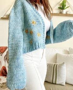 Blue Soft Knit Cardigan, Fitted V-neck Knit Cardigan, Winter Fitted Chunky Knit Cardigan, Blue Soft Knit Spring Cardigan, Blue Soft Knit Cardigan For Spring, Fitted V-neck Knitted Sweater Coat, Cozy Fitted V-neck Cardigan, Blue Knitted V-neck Cardigan, Fitted Blue Chunky Knit Sweater