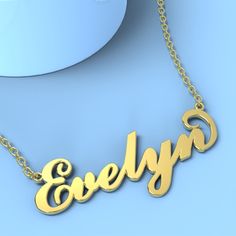 Evelyn name necklace Gold Custom Necklace, Personalized Gifts For Her 
								Add something extra special to your jewelry box with Name Necklace Official engravable necklaces.
								The Evelyn's 14k gold name necklace is best gifts for Evelyn. Name Necklace Official provides affordable engravable jewelry that won't 
								break the bank. In addition, these pieces make for very thoughtful and appreciated gifts for friends and family. 
								And whether valentine's day gifts, mother's day g Evelyn Name, Engravable Jewelry, Name Necklace Silver, Necklace Rose Gold, Gold Name Necklace, Necklace Rose, Personalized Gifts For Her, Engraved Jewelry, Gifts Birthday