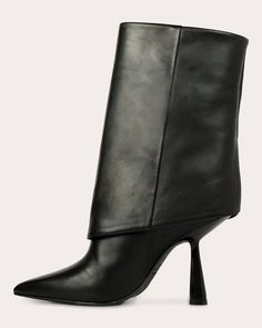 A harmonious balance of edginess and elegance, the Cecille boot crafts its folded shaft from genuine nappa leather. The angular heel and pointed toe create sculptural appeal. Pull-on Fold-over shafts Angled heel Pointed toe Upper: 100% nappa leather Lining: 100% leather Sock: 100% leather Outsole: 100% leather Spot clean Made in Brazil Size & Fit Heel height: 3.94in (100mm) Shaft height: 7.08in (180mm) Fits true to size Leather Socks, Leather Boot, Nappa Leather, Black Boots, Leather Boots, Brazil, Heel Height, Socks, Heels