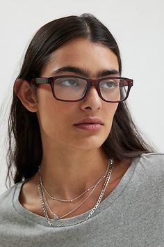 Faux reader glasses in a chunky rectangle silhouette complete with non-magnifying lenses. Features Patterned rectangle readers Boxy faux glasses Non-magnifying lenses Lightweight frames Content + Care Plastic Wipe clean Imported | Patterned Rectangle Readers in Red, Women's at Urban Outfitters Rectangle Glasses Woman, Magnifying Lens, Red Glasses, Red Fits, Brand Sale, Womens Glasses, Labour Day, Women's Accessories, Urban Outfitters