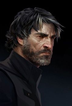 an artist's rendering of a man with long hair, beard and wearing a black shirt