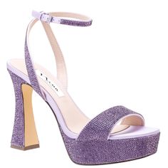 ANGELLA-ROYAL LILAC CRYSTAL BLOCK-HEEL PLATFORM DRESSY SANDAL Nina Shoes Wedding, Purple High Heels, Trending Heels, Bridal Handbags, Wide Width Sandals, Purple Heels, Dressy Sandals, Perfect Heels, Sparkly Heels