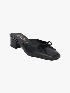 Basilio Ballet Mule - Black – Lisa Says Gah Classic Mules With Sculpted Low Heel, Classic Mules With Padded Low Heel, Office Mules With Low Heel And Branded Heel Counter, Chic Low Heel Mules For Evening, Chic Evening Mules With Low Heel, Classic Low Heel Mules With Padded Heel, Low Heel Mules With Padded Heel For Work, Workwear Mules With Padded Low Heel, Formal Leather Kitten Heels With Bow