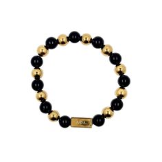 Make a lasting impression with the Alpha Phi Alpha Fraternity Custom Bead Bracelet! Crafted from high-quality Onyx stone and 18K gold plated stainless steel decorative balls, this elegant piece of jewelry is sure to get you noticed. Its tarnish-free and waterproof design makes it durable enough for everyday wear. Plus, it features a beautiful gold plated bar that is engraved with the iconic Alpha Phi Alpha Greek letters — adding the perfect finishing touch to your look. Choose between three uniq Elegant Formal Beaded Bracelets With Gemstone Beads, Elegant Gemstone Beaded Bracelets For Formal Occasions, Luxury Gold Beaded Bracelets With Round Beads, Adjustable Gold Onyx Bracelet, Adjustable Gold Onyx Bracelets, Elegant Gold Rosary Bracelet With 8mm Beads, Gold Beaded Bracelets With Onyx Gemstones, Luxury Gold Beaded Bracelet For Formal Occasions, Gold Onyx Beaded Bracelets With Gemstones