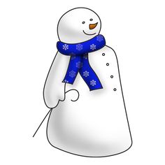 a snowman with a blue scarf around his neck