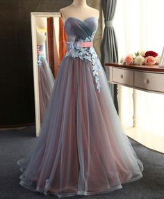 Prom Dress With Flowers, Junior Prom Dress, Mail Dress, Tulle Long Prom Dress, Burgundy Evening Dress, Pink Floor, Junior Party Dresses, Grey Prom Dress, Junior Prom